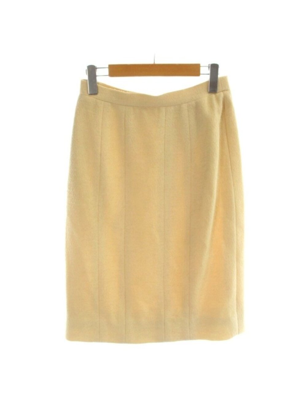Chanel Pencil Skirt Knee Wool Cream Beige 40